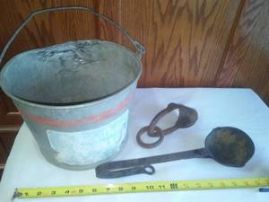lot 14 image: Ladle pail and horse hitch.