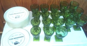 lot 31 image:  Les Desserts plates. And 18 glasses, green, (3) various sizes.