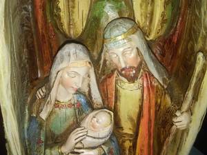 lot 40 image: Unique Nativity Scene. Baby Jesus, Mary, Joseph, and a Angel.