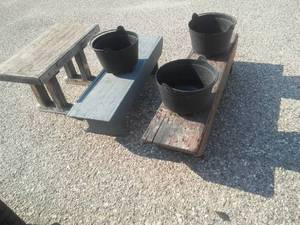 lot 51 image: 3 Benches with attached plastic pots.