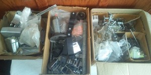 lot 138 image: School locker & door hardware and more, 3 boxes.