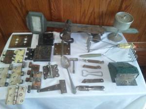 lot 144 image: Vintage door hardware, kitchen, bank and more.