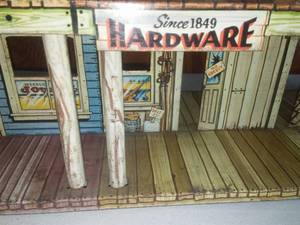 lot 149 image: Marx Western Town Toy playset. RARE, Vintage General Store Hay-feed, Guns ammunition county jail.