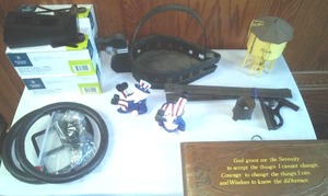 lot 156 image: Misc.- 4 tape dispensers, loon, mortar shells and more.