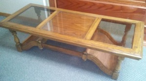 lot 172 image: Oak coffee table. Glass tops , (58 x 24 x 16H)
