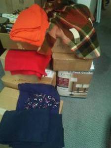 lot 745 image: Wool Poncho, Scarf & blankets.