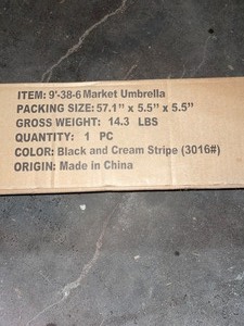 Abba Patio 9 ft. Market Outdoor Patio Umbrella with Push Button Tilt and Crank in Black and Cream Stripe. See Pictures