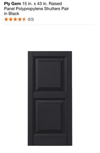 Ply Gem 15 in. x 43 in. Raised Panel Polypropylene Shutters Pair in Black. See Pictures