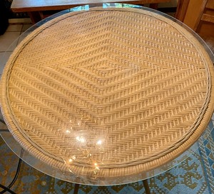 lot 6 image: Wicker Table with a Glass Top