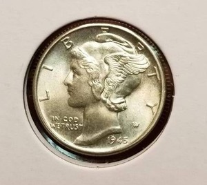 1945-D MERCURY DIME BU