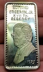 1 TROY OZ. .999 FINE SILVER BAR 1975 POSEIDON ED ORGERON REGENCY