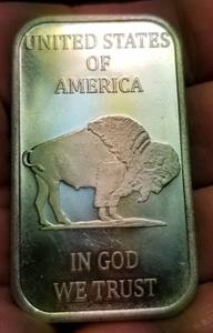 1 TROY OZ. .999 FINE SILVER BAR INDIAN BUFFALO DESIGN