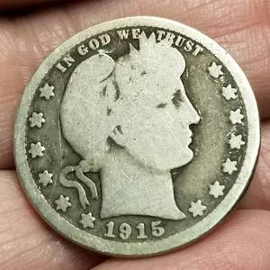 3 SILVER BARBER COINS 1915-D QUARTER & 1911 1914 DIMES