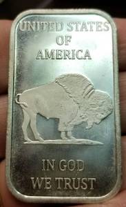1 TROY OZ. .999 FINE SILVER BAR INDIAN BUFFALO DESIGN