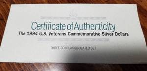 1994 US VETERANS COMMEMORATIVE 3 SILVER DOLLAR SET IN ORIGINAL PACKAGING