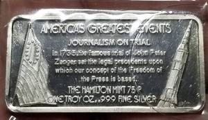 1 TROY OZ. .999 FINE SILVER BAR FREEDOM OF THE PRESS
