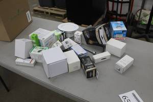 lot 65 image: Lot of (1 Box) LED Light Bulbs and Lighting  - 75W LED A19, GE Energy Smart LED 17W Par 38 3000K, Light Fixtures, V-Tac LED Filament, Toshiba LED 16.3W Par30L, Misc. Lighting