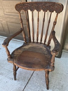 lot 7 image: Antique Black Forest Carved Wood Arm Chair