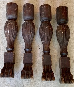 lot 27 image: Four Vintage Carved Lions Foot Table Legs