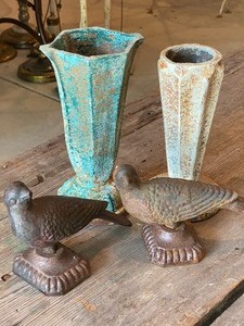 lot 28 image: Decorative Cast Iron Urns and Cast Iron Bird Figurines