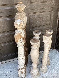 lot 36 image: Five Turned Wood Newel Posts and Table Legs