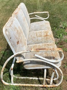 lot 39 image: MetalMesh Vintage Pillow Glider Sofa and Matching Chair