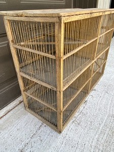 lot 57 image: Vintage Four Plex Aviary Bird Wood and Metal Cage