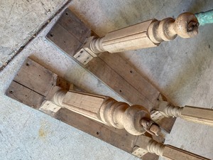 lot 70 image: Set of Four Vintage Table Legs w Support Braces and Wooden Castors
