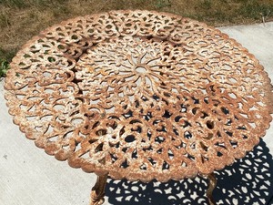 lot 80 image: Vintage Metal Outdoor Table with Beautiful Mandala Design Top