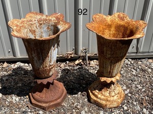 lot 92 image: Pair of Cast Iron Tulip Urns