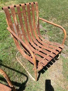 lot 85 image: Two Metal Lawn Chairs- Strap Slat Design