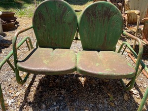lot 102 image: Vintage Double Clamshell Metal Glider