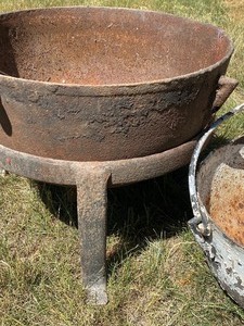 lot 111 image: Large Vintage Cast Iron Cauldrons
