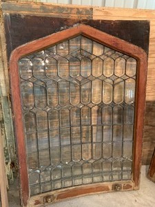 lot 139 image: Spectacular Pair of Vintage Curved Beveled Glass Windows