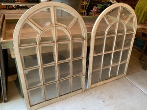 lot 157 image: Pair of Wood Arched Paned Windows