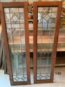 lot 149 image: Pair of Vintage Leaded Glass Windows w Textured Panels