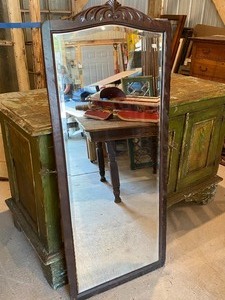 lot 185 image: Vintage Full Length Mirror w Wood Stand