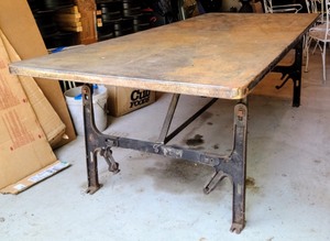 lot 261 image: Vintage Architectural Steel Topped Table with Cast Iron Base