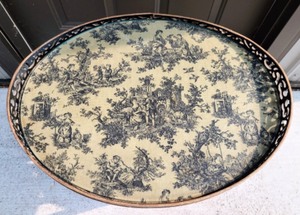 lot 265 image: Vintage Oval Accent Table w Toile Top