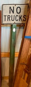 lot 198 image: Vintage Metal No Trucks Sign on Post