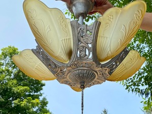 lot 222 image: Antique Art Deco Nouveau Slip Shade Chandelier