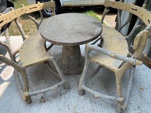 lot 79 image: Amazing Cast Cement Table & Curved Bench