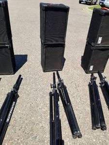 lot 404 image: Lot of (2) Modular Sound Systems Time-Aligned Loudspeaker TA12Jr-C with Ultimate Speaker Stands (x2)