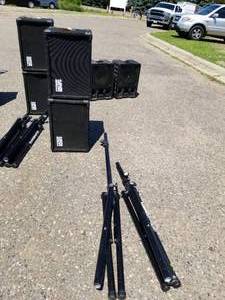 lot 406 image: Lot of (2) Modular Sound Systems Time-Aligned Loudspeaker TA12Jr-C with Ultimate Speaker Stands (x2)