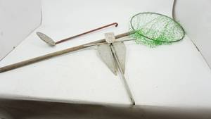 lot 30 image: Fishing Net---Boat Anchor---Ice Scooper For Ice Fishing