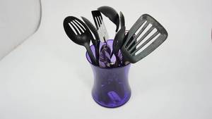 lot 84 image: Blue Glass Container With Kitchen Cooking Utensils In It