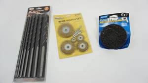 lot 129 image: Seven Piece Illinois Industrial Tool 12 Brad Point Drill Bit Set--Five Piece Set Northern Industrial Wire Brush Set--Norton Rapid Strip