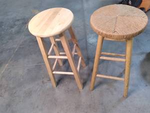 lot 5 image: 2 bar stools, one has wicker seat...