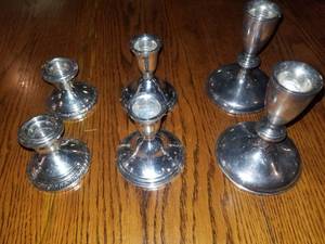 lot 68 image: 3 Pair Weighted Sterling Candlesticks