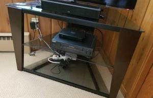 Smoked Glass & Wood Corner TV Component Stand